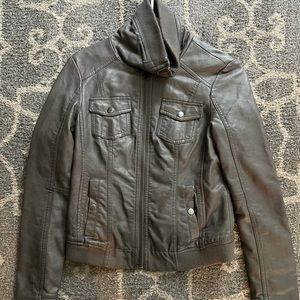 Grey faux leather moto jacket